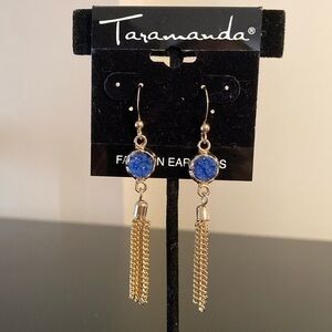 Taramanda Gold and Blue Tassel Earrings
